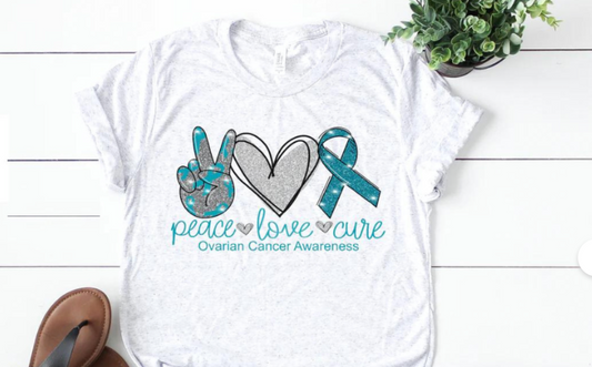 Peace Love Cure Ovarian Cancer Awareness Shirt